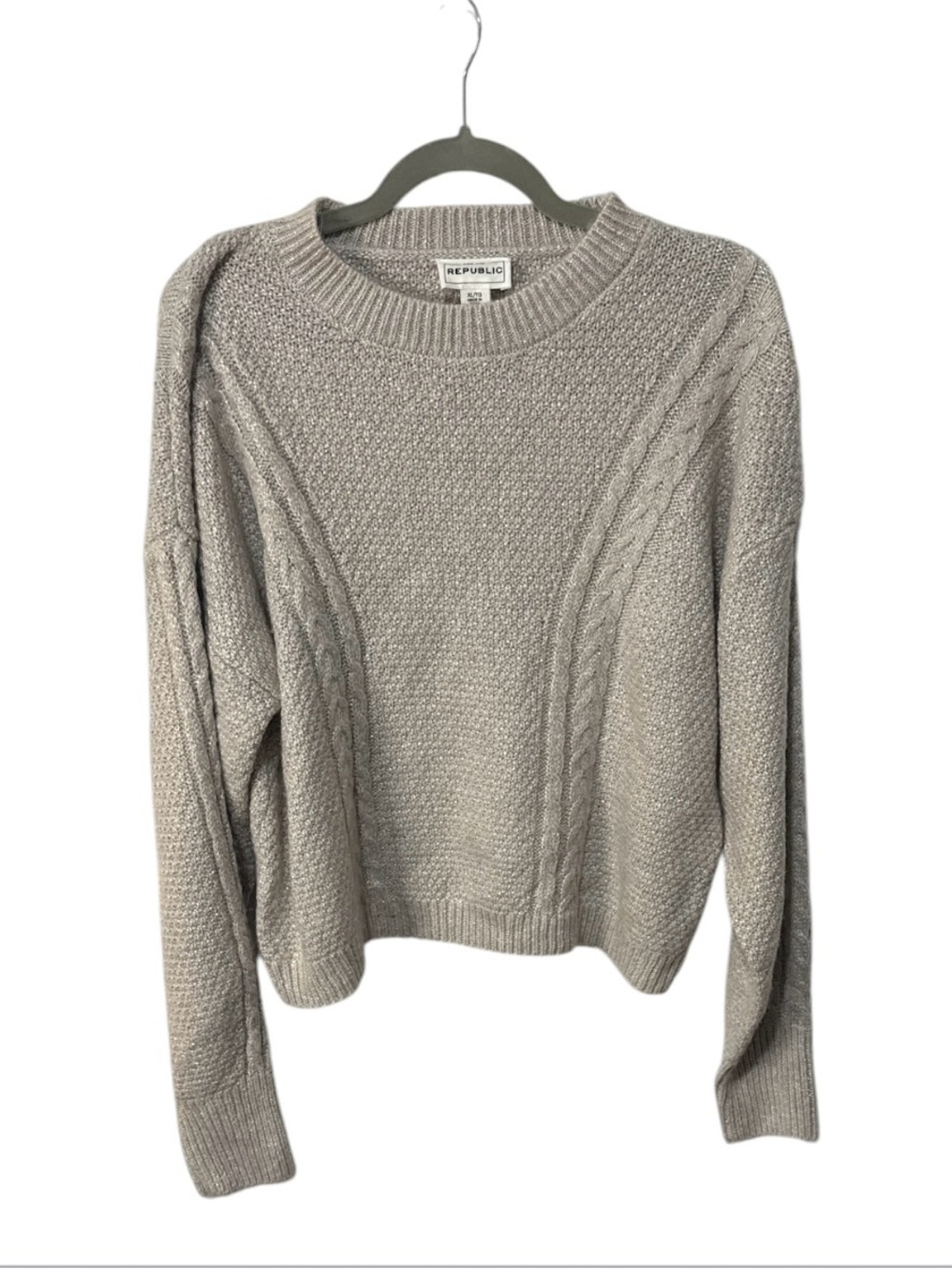 For The Republic Woman’s Light Taupe Cable Knit Crewneck Sweater XL Textured